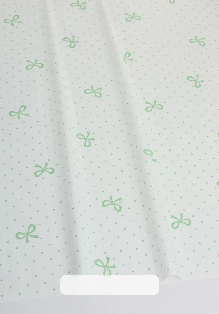 Cotton Fabric, Plaid Stripe & Polka Prints, for Bedding, Tablecloths & Garments - Green Bow Dot