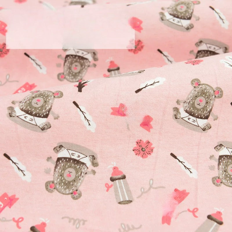 Brushed Cotton Flannel Fabric, Kids Prints, for Kids' Wear, Pajamas & DIY - Pink Milk Bottle Bear