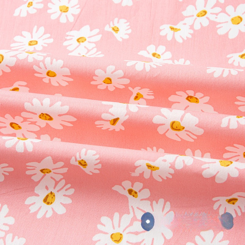 Cotton Poplin Fabric, Floral Printed, for Summer Shirts, Dresses & Blouses - Trendy Daisy Pink