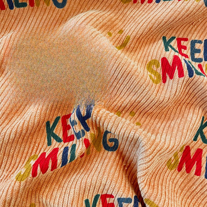 Printed Cotton Corduroy Fabric, for Dresses & Cushions - Corduroy Letter Brown