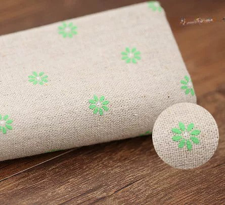 Heavy Cotton Linen Daisy Fabric, for Curtains & Upholstery - Green Floral
