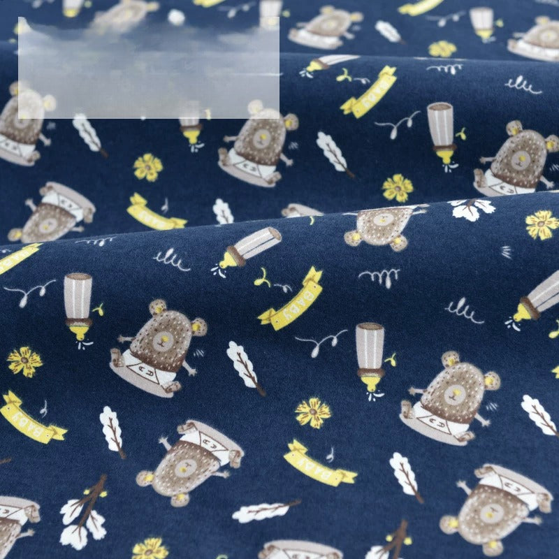 Brushed Cotton Flannel Fabric, Kids Prints, for Kids' Wear, Pajamas & DIY - Orange Milk Bottle Bear