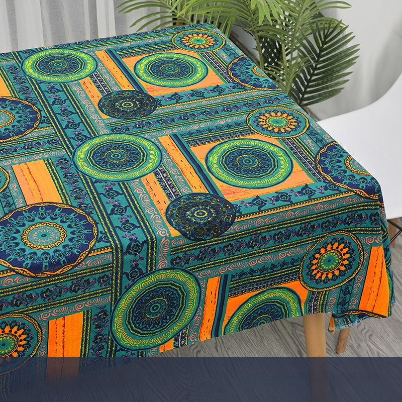 Cotton Linen Fabric, Ethnic Paisley Print, for Tablecloths, Curtains & Bags - Green Exotic