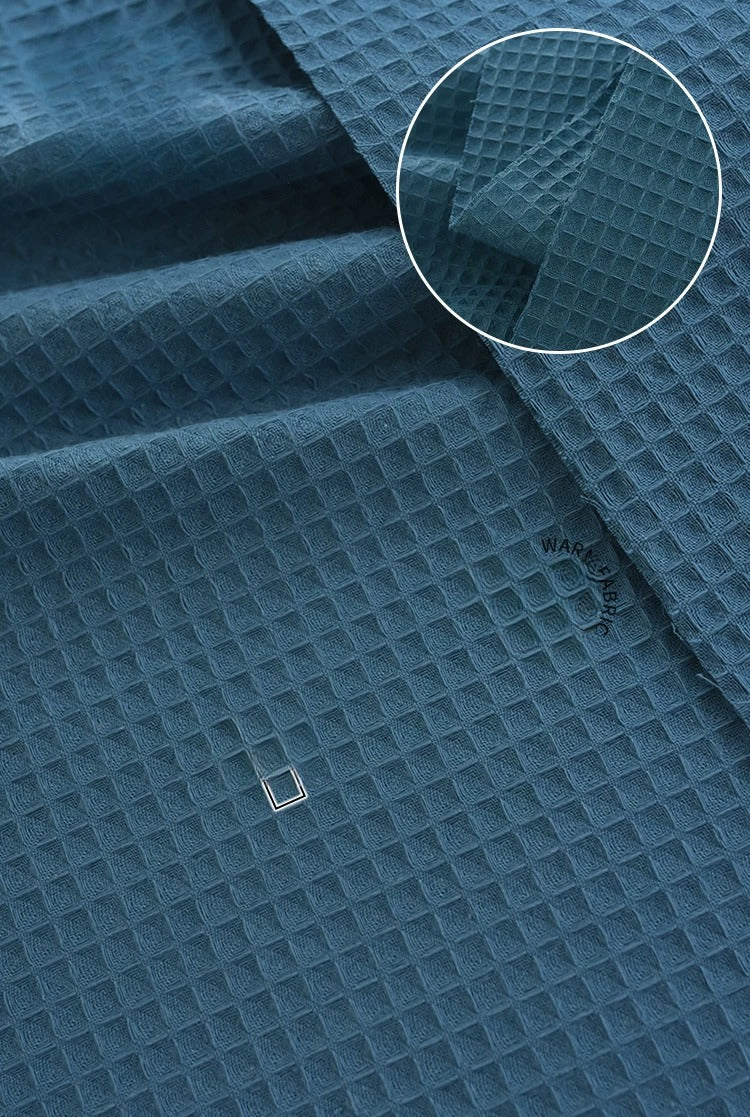 Cotton Waffle Fabric, Pure Solid, for Bathrobes, Pajamas & Home Textiles - Vintage Blue