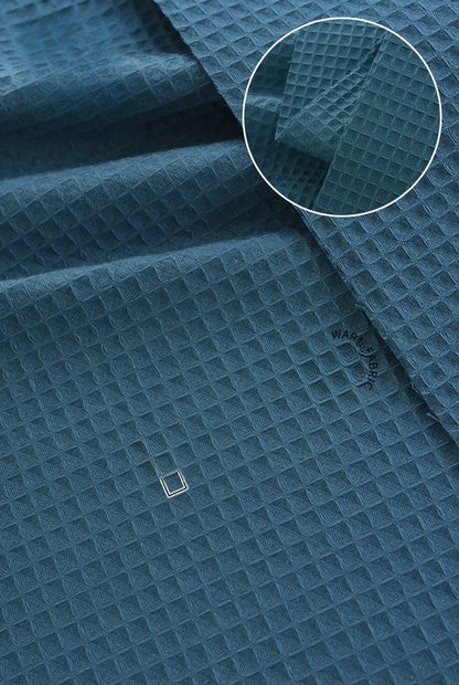 Cotton Waffle Fabric, Pure Solid, for Bathrobes, Pajamas & Home Textiles - Vintage Blue