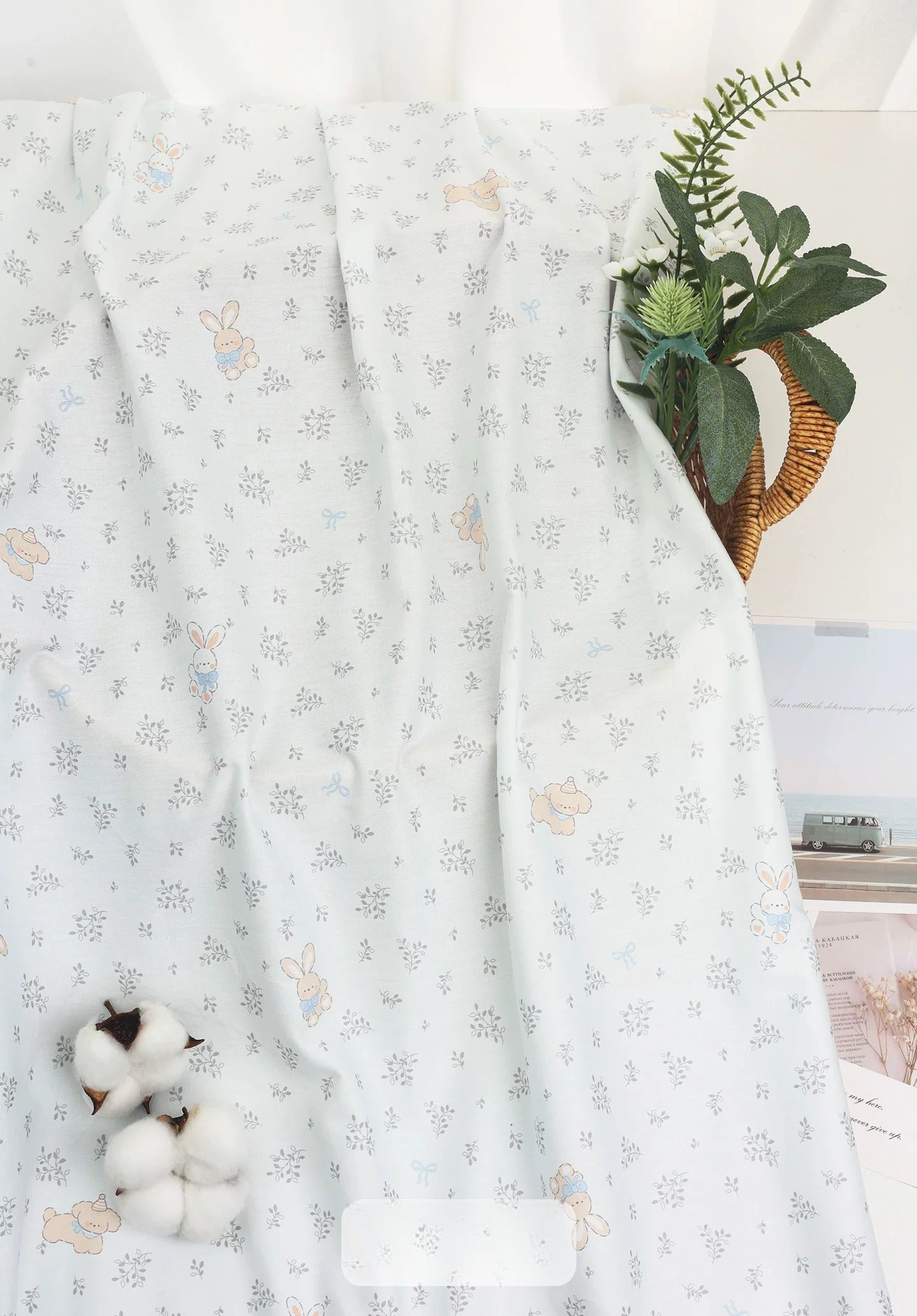 Class A Baby Cotton Fabric, Adorable Prints, for Babywear, Quilts & Bedding - Dog Rabbit Farm