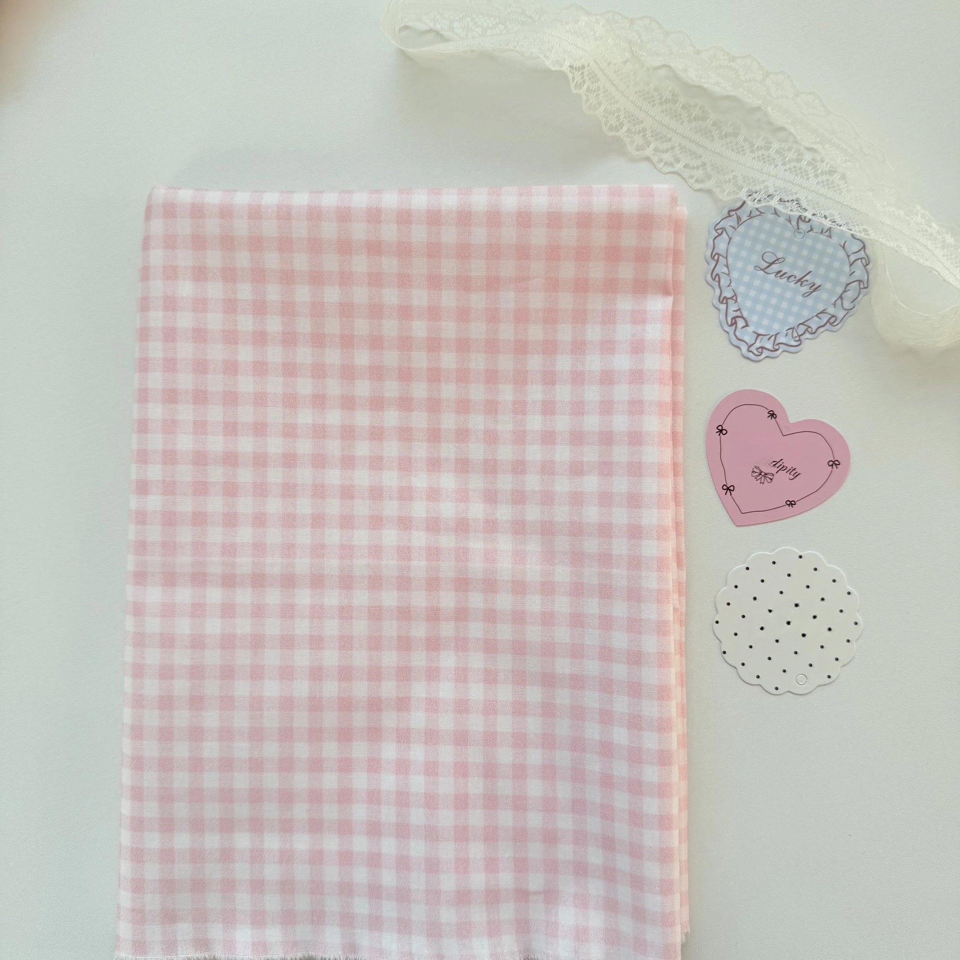 Cotton Gingham Fabric, Fine Mini Check, for Tablecloths, Dollwear & Scrunchies - Pink