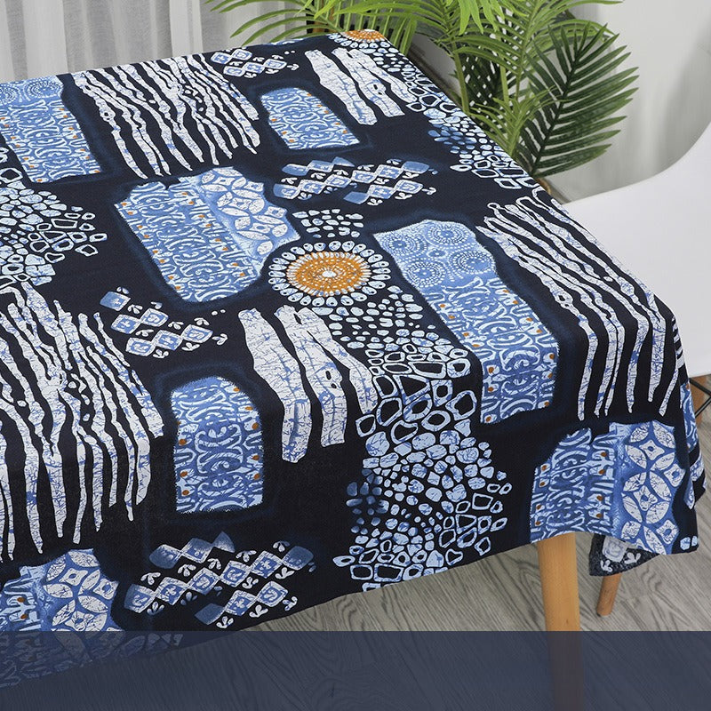 Cotton Linen Fabric, Ethnic Paisley Print, for Tablecloths, Curtains & Bags - Blue Bluestone