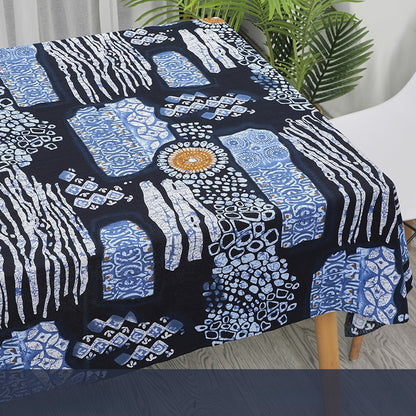 Cotton Linen Fabric, Ethnic Paisley Print, for Tablecloths, Curtains & Bags - Blue Bluestone