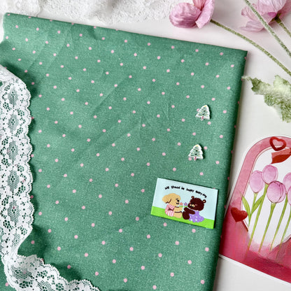Cotton Fabric, Two-Tone Polka Dot, for Dollwear, Scrunchies & Light Tops - Green Pink Dot