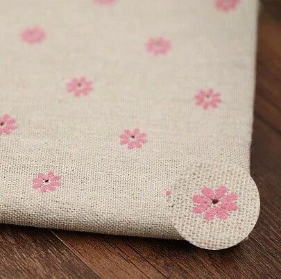 Heavy Cotton Linen Daisy Fabric, for Curtains & Upholstery - Pink