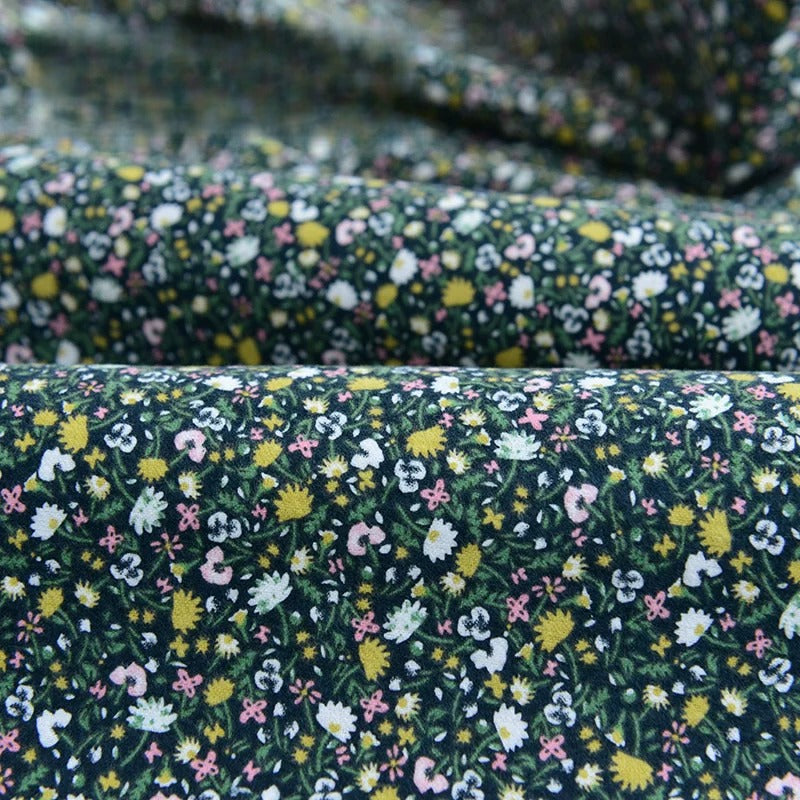 Brushed Cotton Flannel Fabric, Kids Prints, for Kids' Wear, Pajamas & DIY - Green Stem Blossom