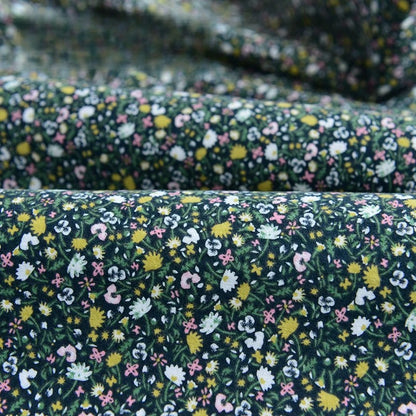 Brushed Cotton Flannel Fabric, Kids Prints, for Kids' Wear, Pajamas & DIY - Green Stem Blossom