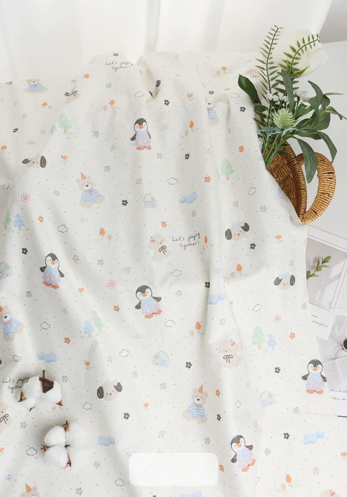 Class A Baby Cotton Fabric, Adorable Prints, for Babywear, Quilts & Bedding - Penguin Paradise