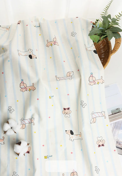 Class A Baby Cotton Fabric, Adorable Prints, for Babywear, Quilts & Bedding - Blue Stripe Puppy