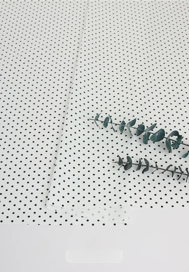 Cotton Fabric, Plaid Stripe & Polka Prints, for Bedding, Tablecloths & Garments - White Black Dot