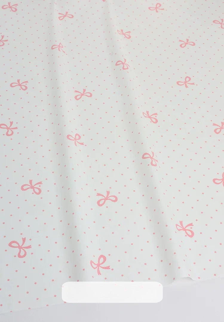 Cotton Fabric, Plaid Stripe & Polka Prints, for Bedding, Tablecloths & Garments - Pink Bow Dot