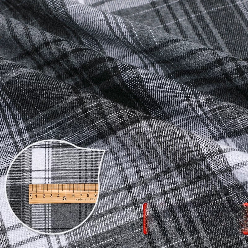 Brushed Plaid Shirt Fabric, Tartan Check, for Shirts, Skirts & JK Uniforms - Gray White Plaid