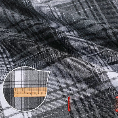 Brushed Plaid Shirt Fabric, Tartan Check, for Shirts, Skirts & JK Uniforms - Gray White Plaid