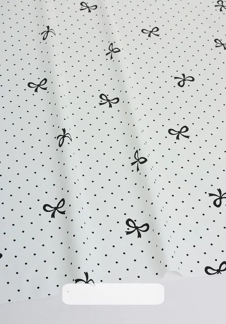 Cotton Fabric, Plaid Stripe & Polka Prints, for Bedding, Tablecloths & Garments - Black Bow Dot