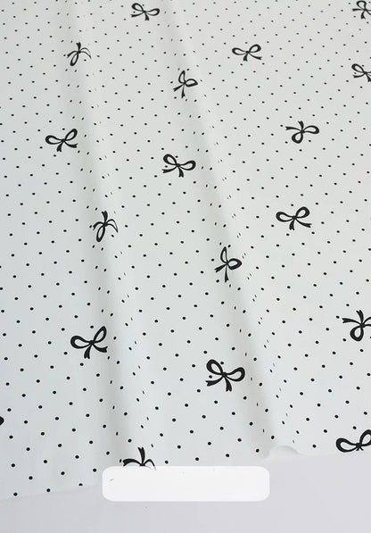 Cotton Fabric, Plaid Stripe & Polka Prints, for Bedding, Tablecloths & Garments - Black Bow Dot