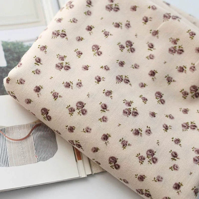 Cotton Linen Check Fabric, for Curtains & Cushions - Small Floral