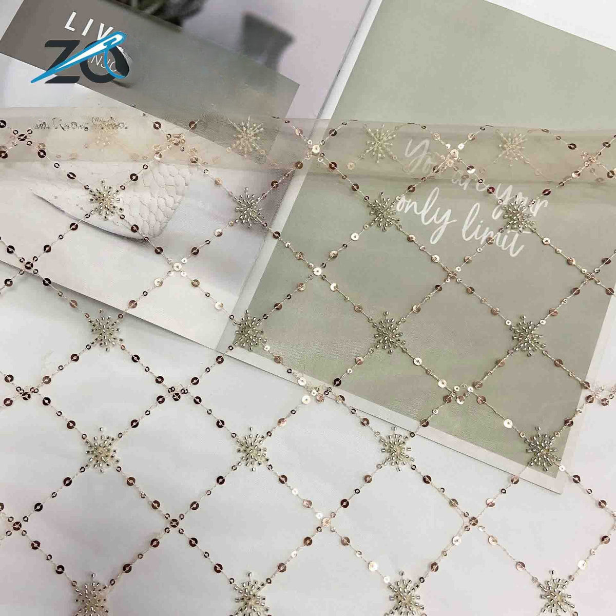Sequin Mesh Fabric, Checkerboard for Skirts, 51 in Wide - Champagne Checkerboard