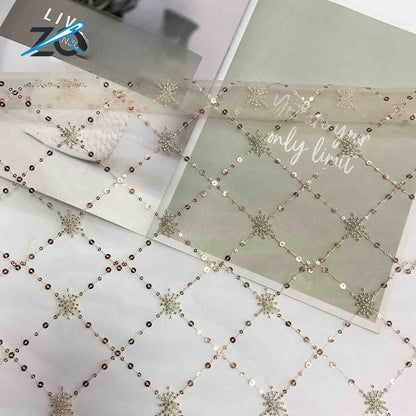 Sequin Mesh Fabric, Checkerboard for Skirts, 51 in Wide - Champagne Checkerboard