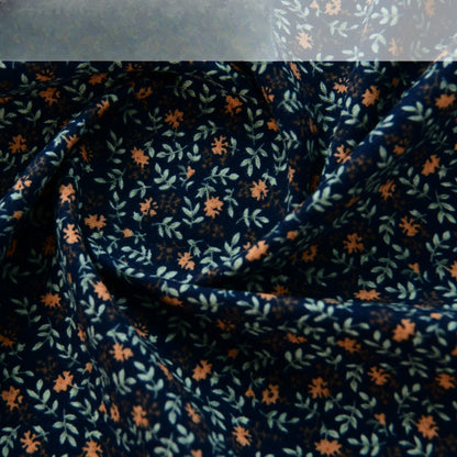 Brushed Cotton Flannel Fabric, Kids Prints, for Kids' Wear, Pajamas & DIY - Navy Full Bloom