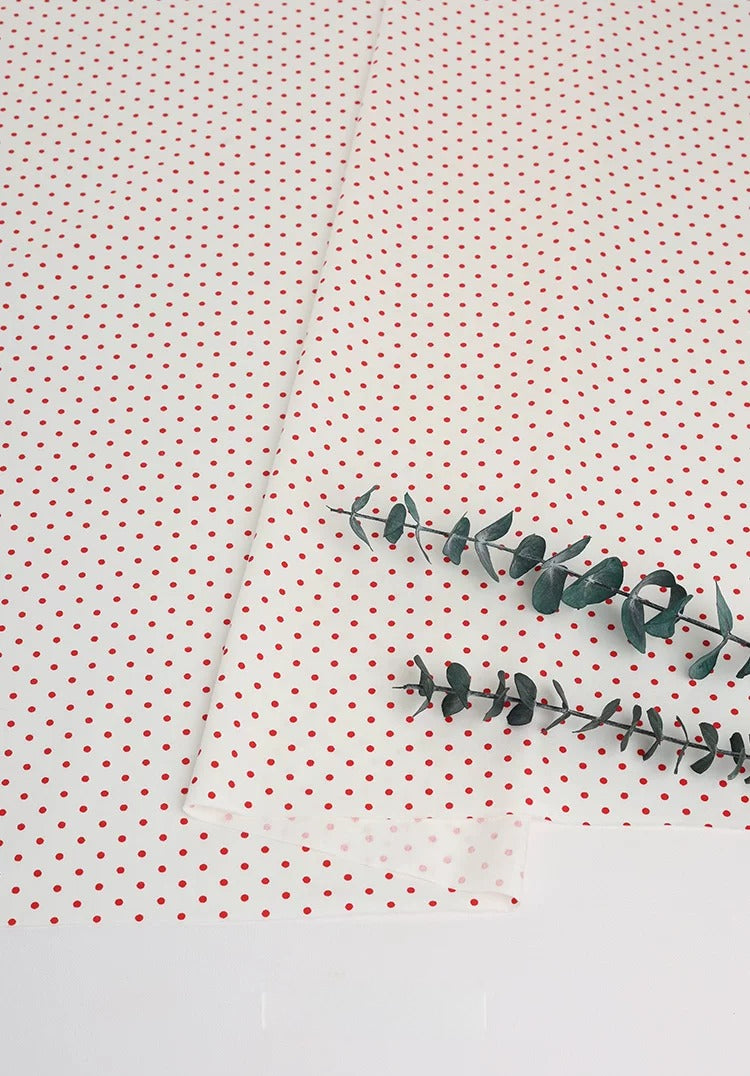 Cotton Fabric, Plaid Stripe & Polka Prints, for Bedding, Tablecloths & Garments - White Red Dot