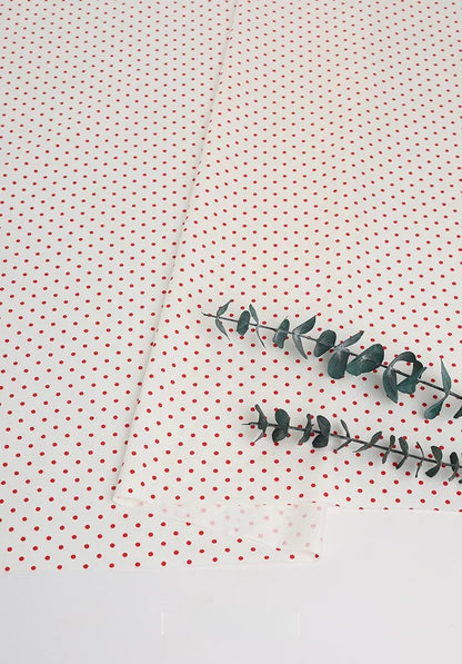 Cotton Fabric, Plaid Stripe & Polka Prints, for Bedding, Tablecloths & Garments - White Red Dot