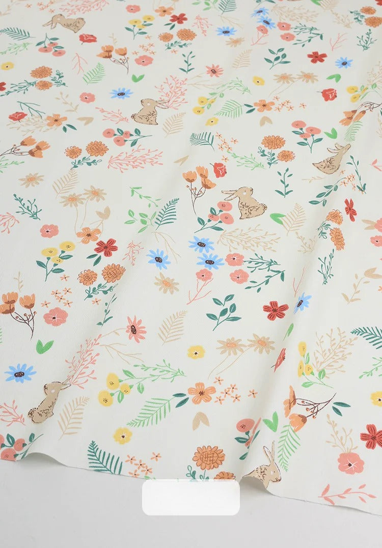 Cotton Fabric, Country Floral Prints, for Dresses, Skirts & Patchwork - Floral Bunny
