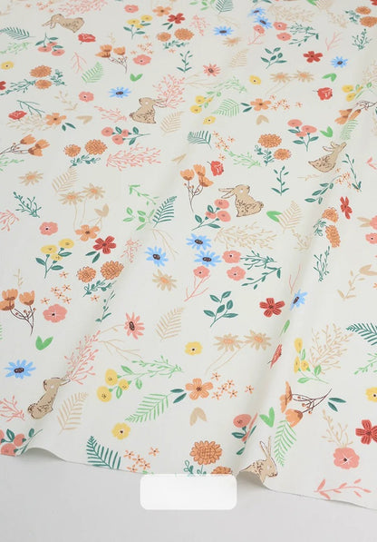 Cotton Fabric, Country Floral Prints, for Dresses, Skirts & Patchwork - Floral Bunny