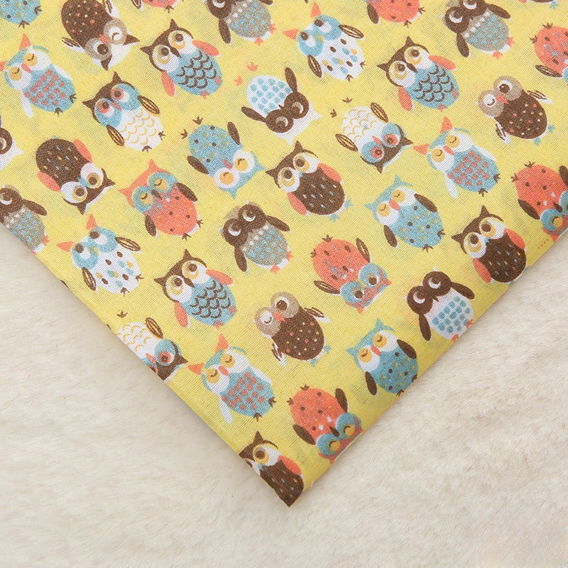 Polyester Owl Print Fabric, for Kids' Bags & Toys - Yellow