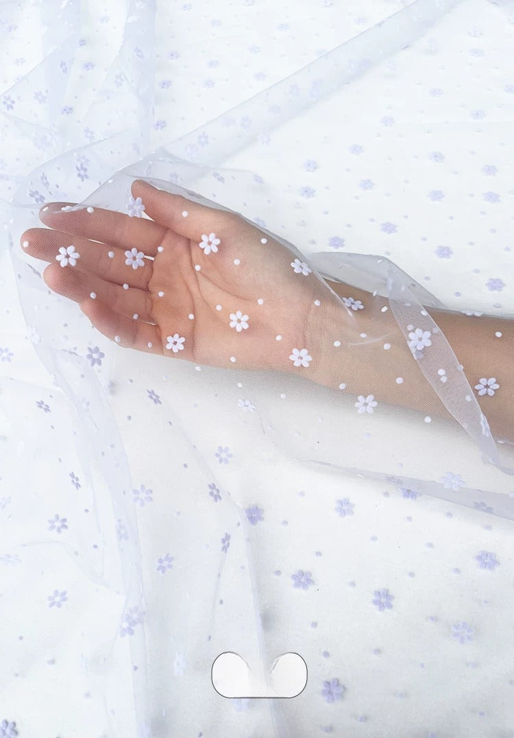 Flocked Mesh Organza, Snowflake & Plum Blossom, for Dresses, Curtains & Backdrops - Iris Purple