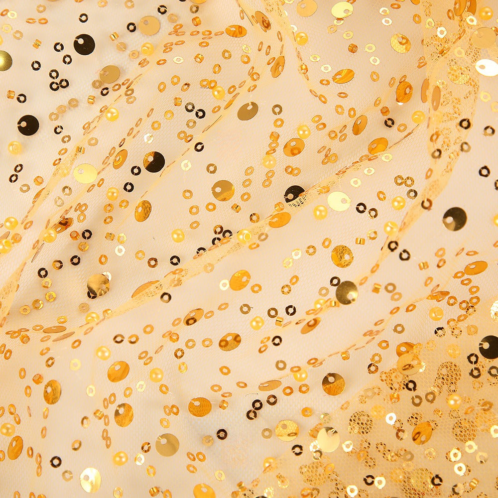 Beaded Embroidery Mesh, Iridescent for Dresses, 51 in Wide - Yellow
