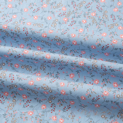 Cotton Poplin Fabric, Floral Printed, for Summer Shirts, Dresses & Blouses - Romantic Wildflower Blue