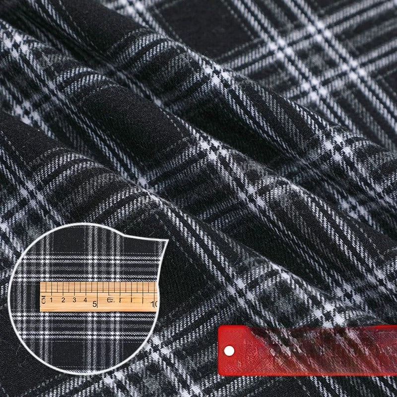 Brushed Plaid Shirt Fabric, Tartan Check, for Shirts, Skirts & JK Uniforms - Black White Plaid