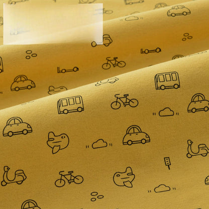 Brushed Cotton Flannel Fabric, Kids Prints, for Kids' Wear, Pajamas & DIY - Light Green Yellow Car