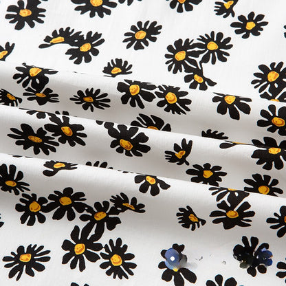 Cotton Poplin Fabric, Floral Printed, for Summer Shirts, Dresses & Blouses - Trendy Daisy White