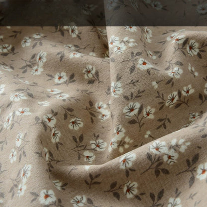 Brushed Cotton Flannel Fabric, Kids Prints, for Kids' Wear, Pajamas & DIY - Army Green Coffee Twig Bloom
