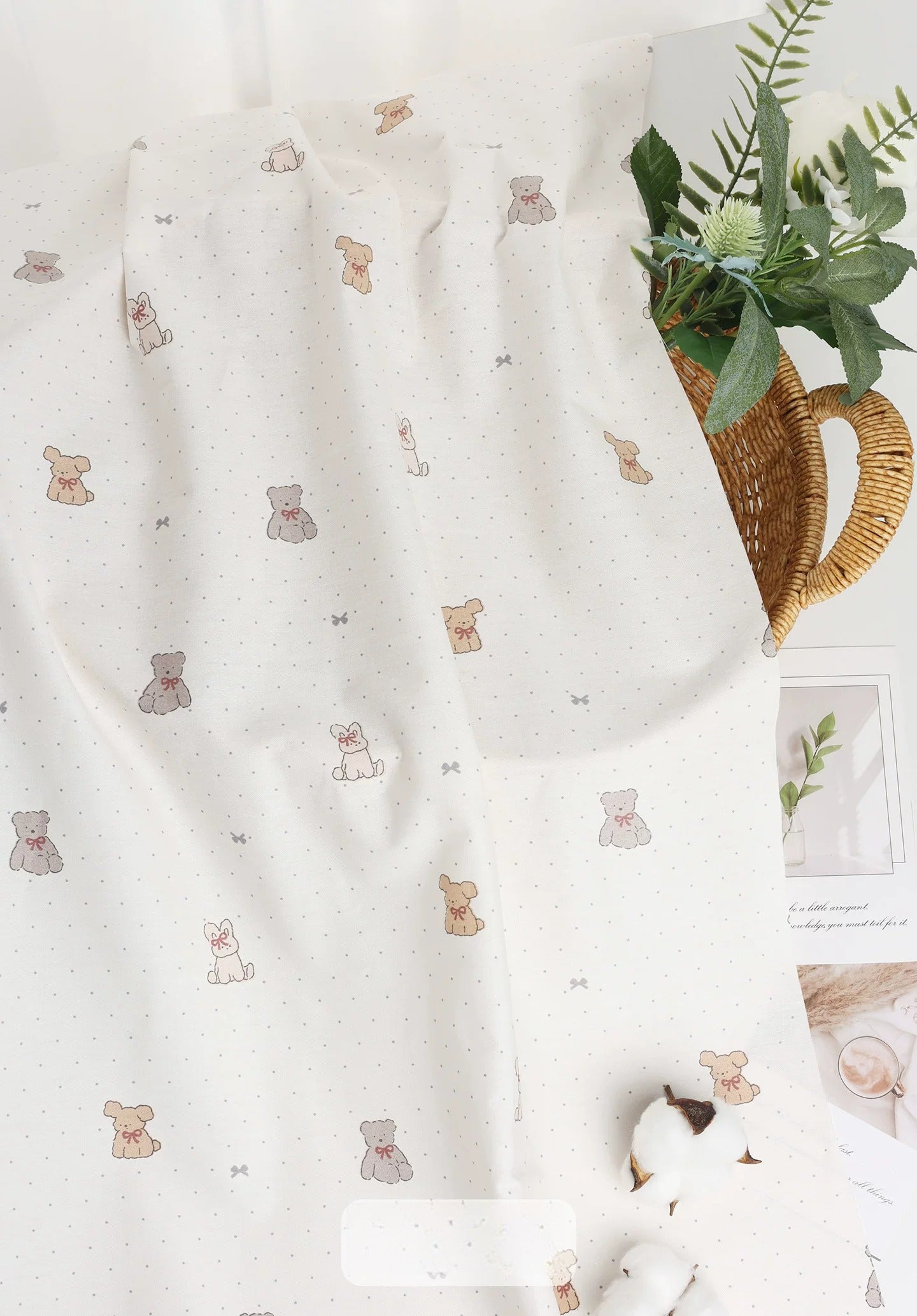 Class A Baby Cotton Fabric, Adorable Prints, for Babywear, Quilts & Bedding - Soft Bear Bunny