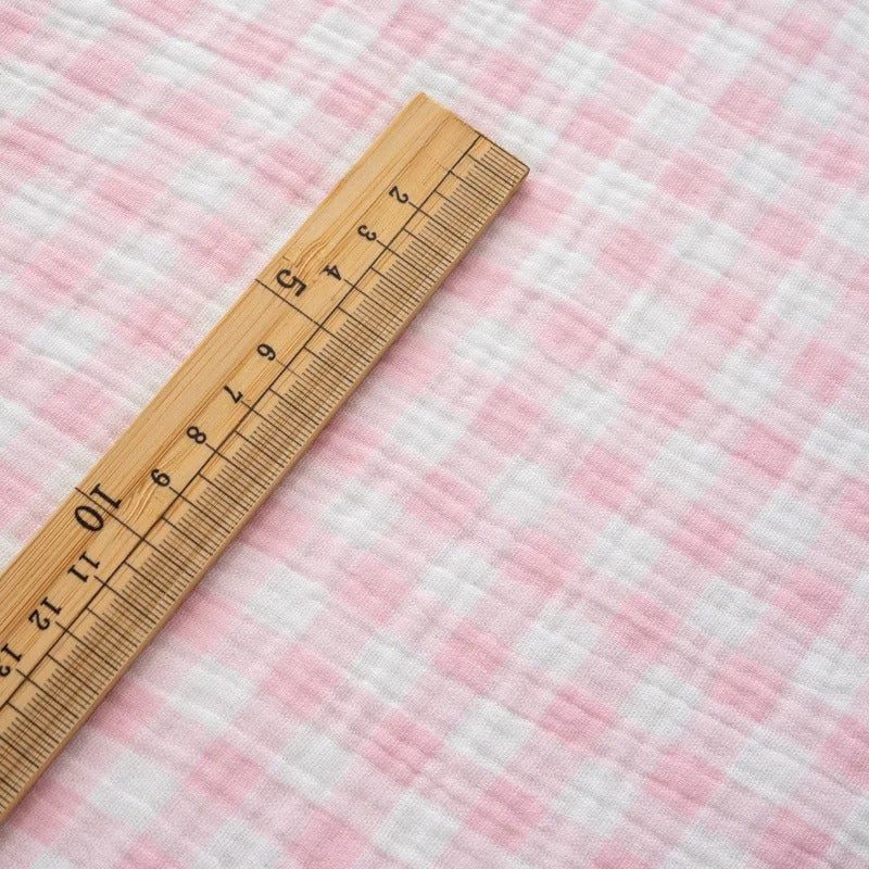 Cotton Double Gauze Fabric, for Baby & Nursery Sewing - Pink Check