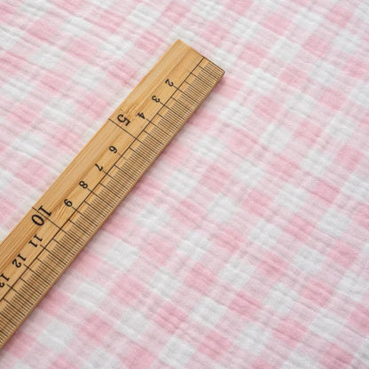 Cotton Double Gauze Fabric, for Baby & Nursery Sewing - Pink Check