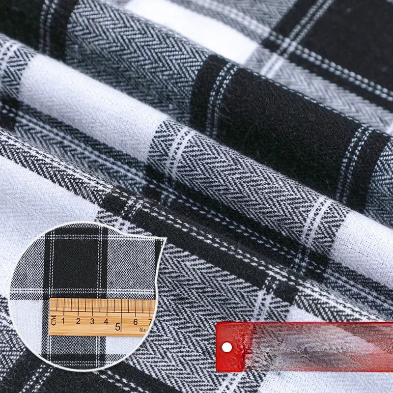 Brushed Plaid Shirt Fabric, Tartan Check, for Shirts, Skirts & JK Uniforms - Black White Gray