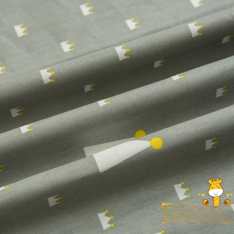 Cotton Twill Fabric, Kids Cartoon Print, for Kids' Bedding, Babywear & Quilts - Gray Blue Crown