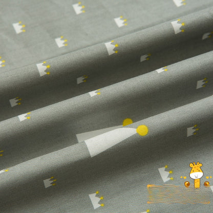 Cotton Twill Fabric, Kids Cartoon Print, for Kids' Bedding, Babywear & Quilts - Gray Blue Crown