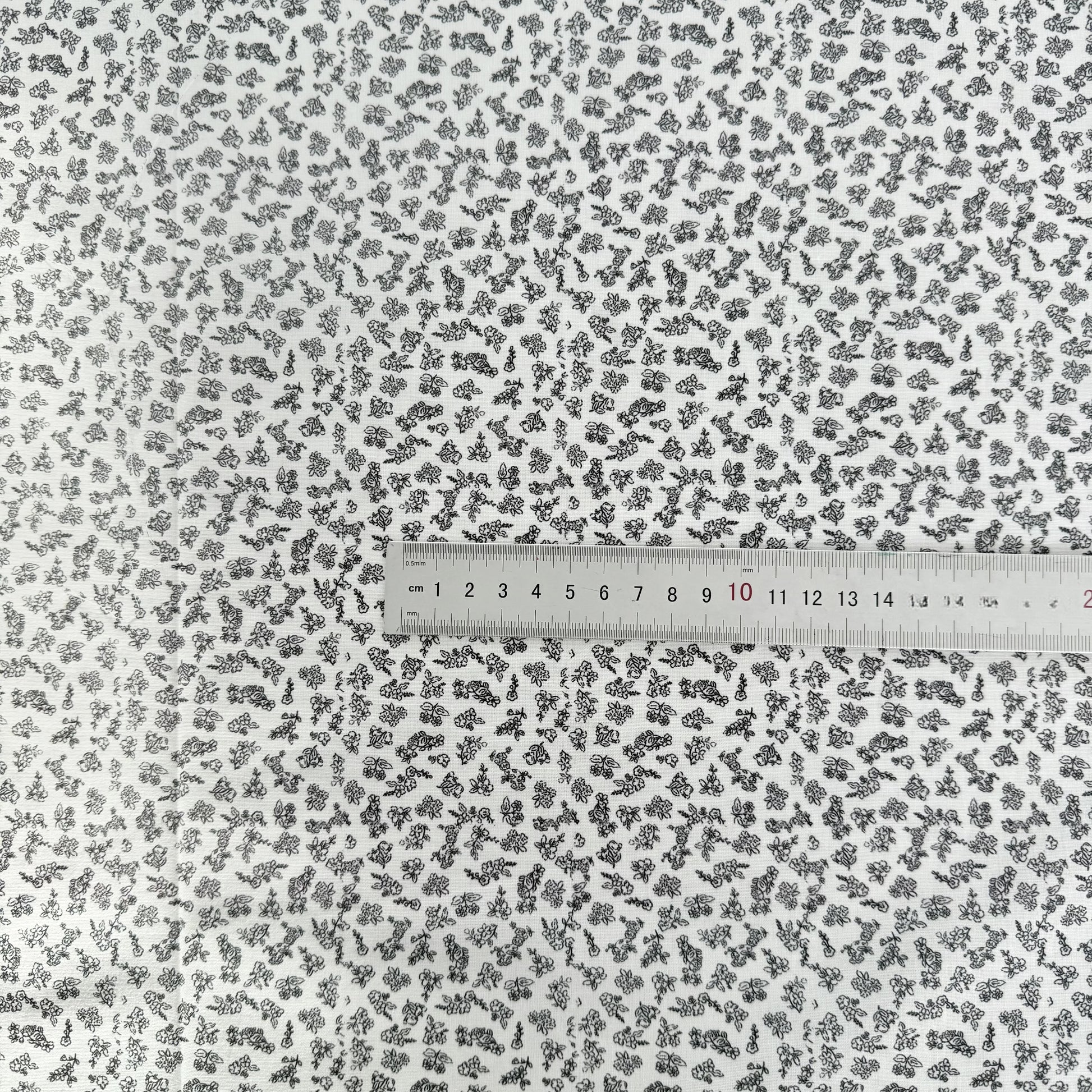 Cotton Print Fabric, Black & White Motifs, for Dollwear, Tablecloths & Scrunchies - Black Floral