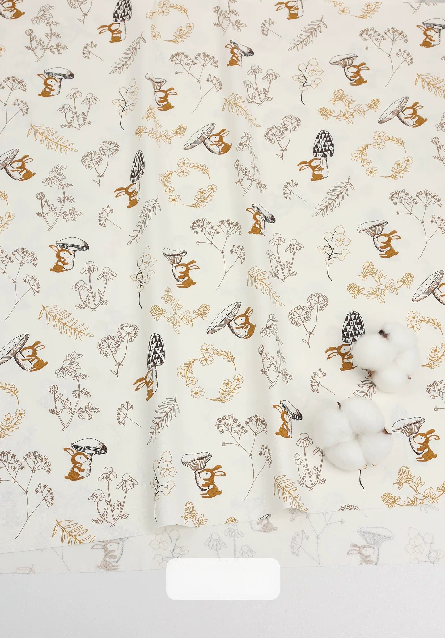 Cotton Fabric, Country Floral Prints, for Dresses, Skirts & Patchwork - Mushroom Bunny