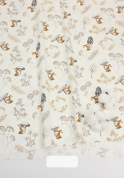 Cotton Fabric, Country Floral Prints, for Dresses, Skirts & Patchwork - Mushroom Bunny